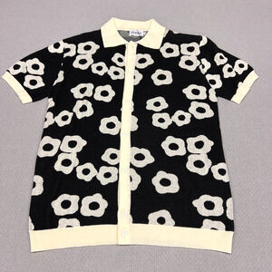 Oxknit Shirt Mens 2XL Black Floral Knit Button Down Retro Classic Casual New